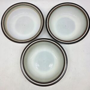 Denby Rondo Stoneware 7 3/8" Cereal  Bowl White Brown Rim Green Shades Set of 3